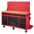 61 In. 11-Drawer/1-Door 22 In. D Mobile Workbench with Sliding Pegboard Back Wall in Red/Black