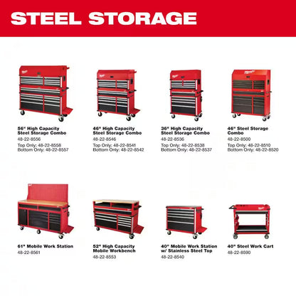 61 In. 11-Drawer/1-Door 22 In. D Mobile Workbench with Sliding Pegboard Back Wall in Red/Black