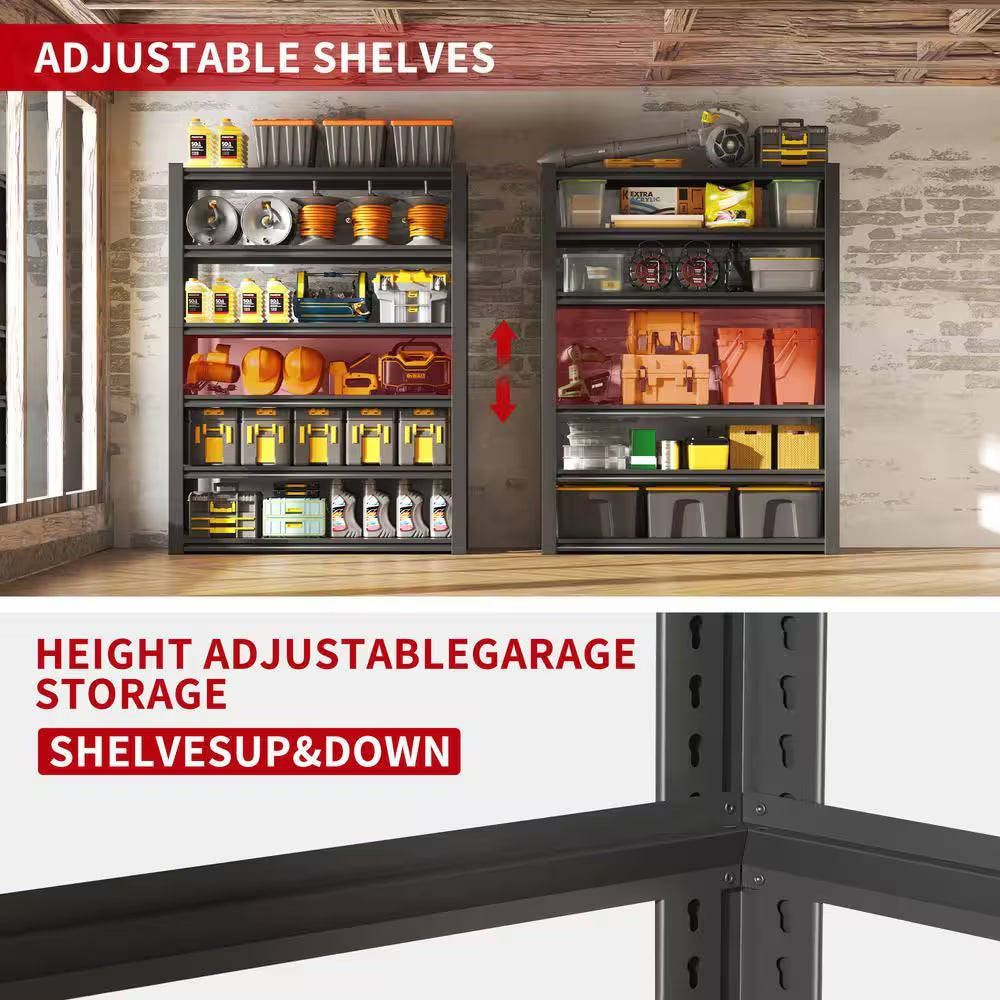 6 Tier Metal Shelves for Storage Garage Shelving, Heavy Duty Storage Shelves Adjustable Garage Shelf in Black+ Gray