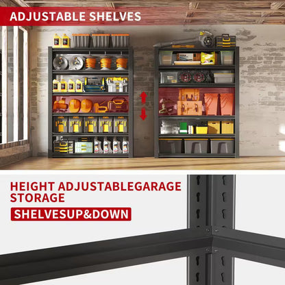 6 Tier Metal Shelves for Storage Garage Shelving, Heavy Duty Storage Shelves Adjustable Garage Shelf in Black+ Gray