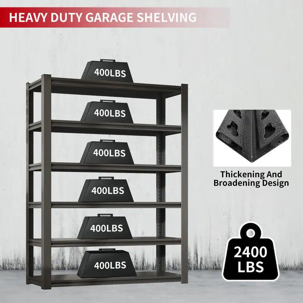 6 Tier Metal Shelves for Storage Garage Shelving, Heavy Duty Storage Shelves Adjustable Garage Shelf in Black+ Gray