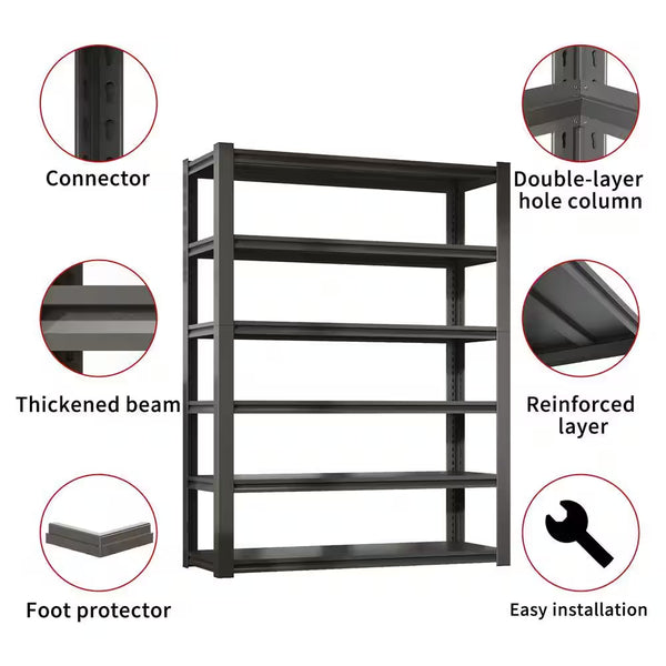 6 Tier Metal Shelves for Storage Garage Shelving, Heavy Duty Storage Shelves Adjustable Garage Shelf in Black+ Gray
