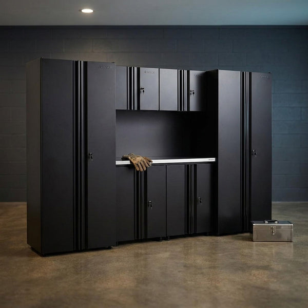 7-Piece Regular Duty Welded Steel Garage Storage System in Black (109 In. W X 75 In. H X 19.6 In. D) — Studio Shot