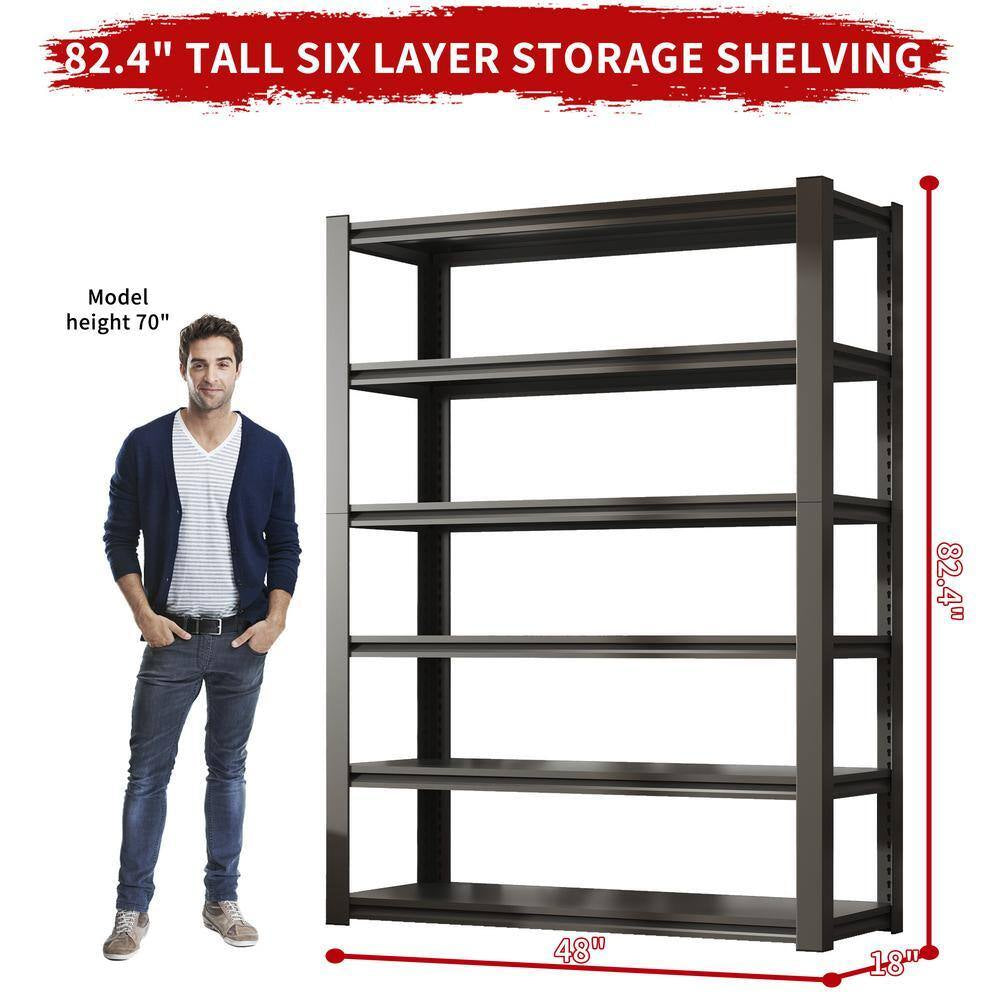 6 Tier Metal Shelves for Storage Garage Shelving, Heavy Duty Storage Shelves Adjustable Garage Shelf in Black+ Gray
