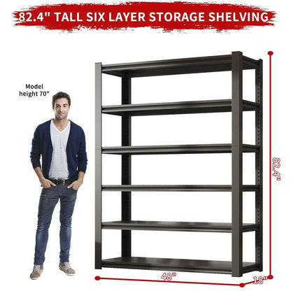 6 Tier Metal Shelves for Storage Garage Shelving, Heavy Duty Storage Shelves Adjustable Garage Shelf in Black+ Gray